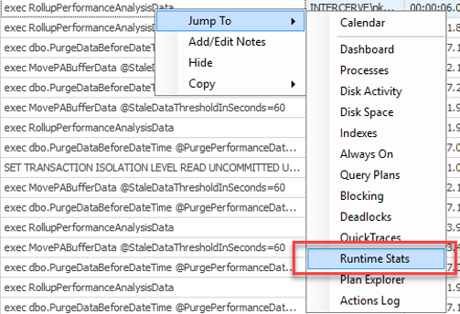 Jumping to Runtime stats from Top SQL